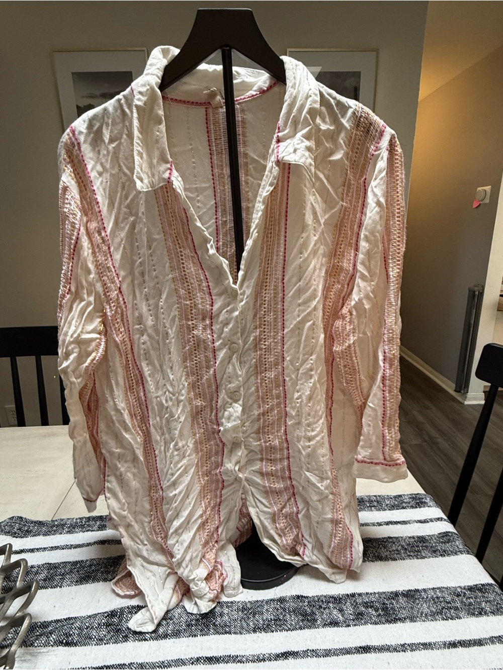 Elan White and Pink Accent Shirt Dress
